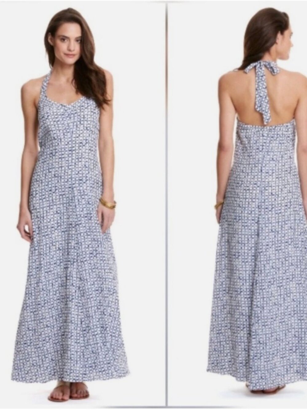 VINEYARD VINES NAVY/WHITE PRINT SILK HALTER DRESS SIZE 10 [NWOT]